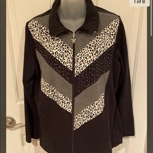 Activology Sz L Animal Print Jeweled Full Zip Cotton Blend Jacket GUC BG6